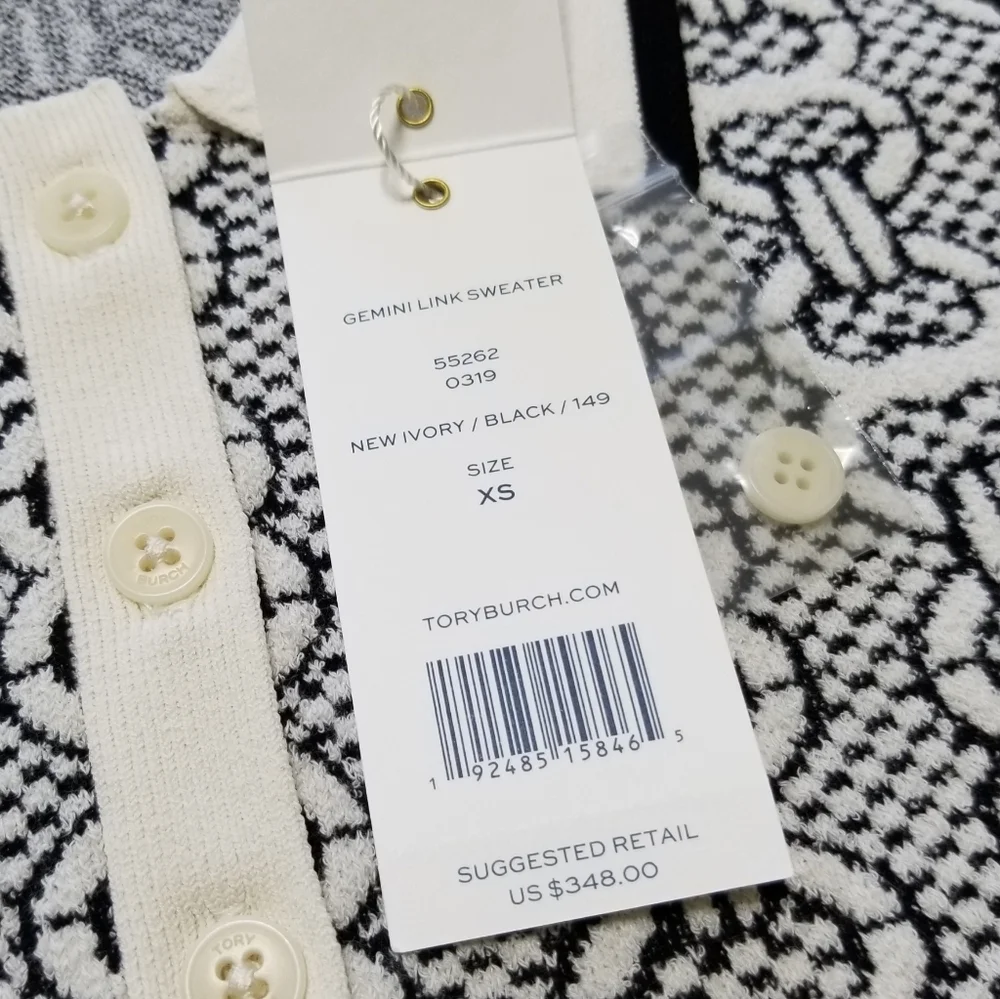 NWT Tory Burch Gemini Link Sweater Polo Shirt Top in New Ivory Black Size S $348
